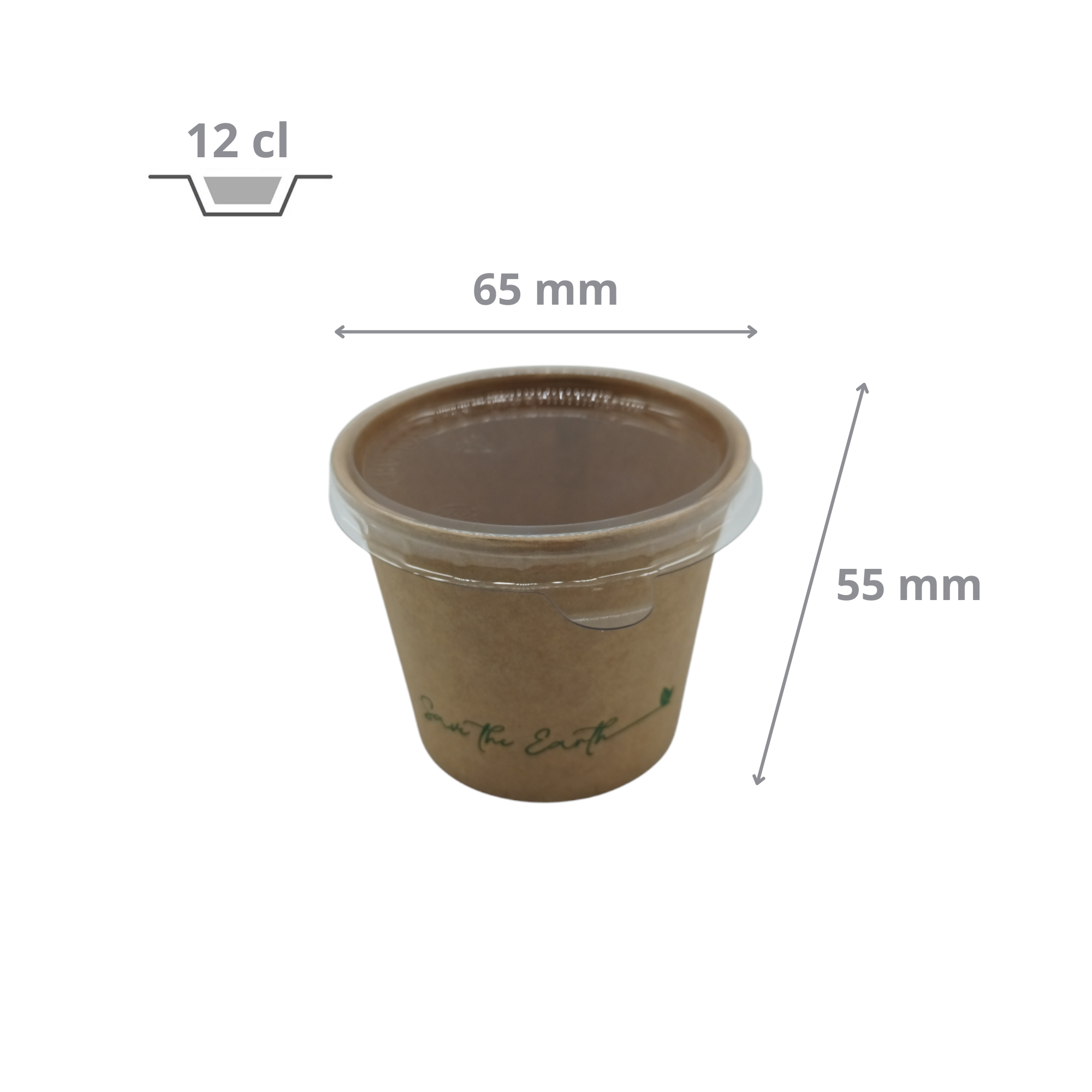 Pot à sauce / Verrine de 120 ml en carton kraft brun avec couvercle en plastique RPET